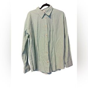 NWT Diosun Green White Pinstripe Button Down Collared Shirt Size XL